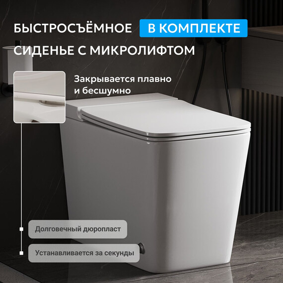 Унитаз приставной безободковый импульсный Abber Rechteck AC1213P с крышкой микролифт (выпуск горизонтальный) фото 6