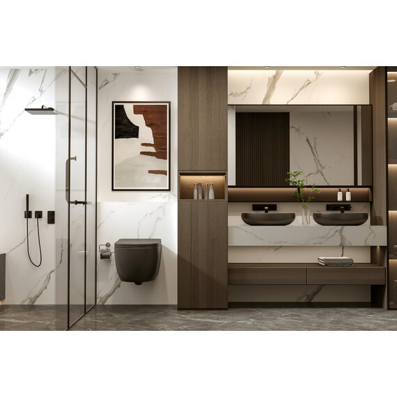 Унитаз подвесной безободковый Abber Bequem AC1104MB с крышкой микролифт, черный матовый, Цвет производителя: чёрный матовый фото 11