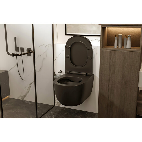 Унитаз подвесной безободковый Abber Bequem AC1104MB с крышкой микролифт, черный матовый, Цвет производителя: чёрный матовый фото 12