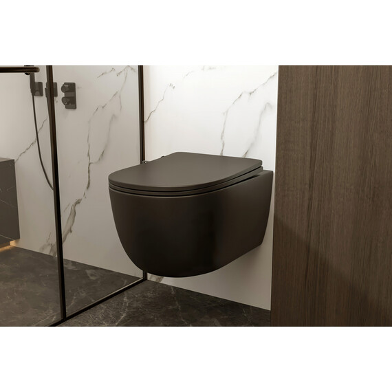 Унитаз подвесной безободковый Abber Bequem AC1104MB с крышкой микролифт, черный матовый, Цвет производителя: чёрный матовый фото 13