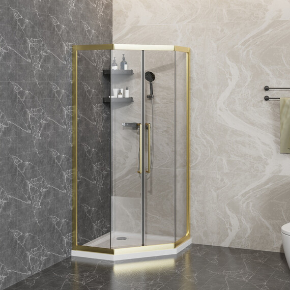 Душевое ограждение Azario OSAKA 90х90 см AZ-092K2-90-BGL-CL, золото брашированное/прозрачное фото 3