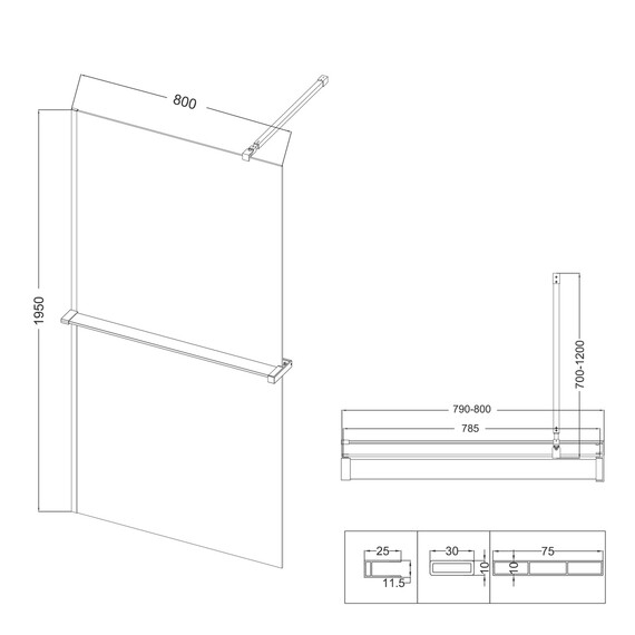 Душевая перегородка Niagara Nova 80 см NG-670-80ВLACK (стекло 8 мм) чёрный матовый/прозрачное фото 13