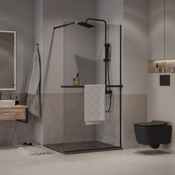 Душевая перегородка Niagara Nova 80 см NG-670-80ВLACK (стекло 8 мм) чёрный матовый/прозрачное фото 2