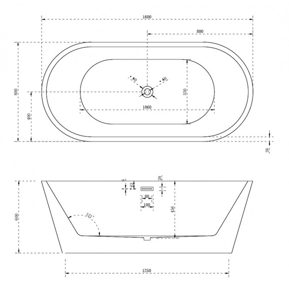 Ванна отдельностоящая Abber AB9203-1.6 160x80 см, Размер - мм: 1600x800 фото 10