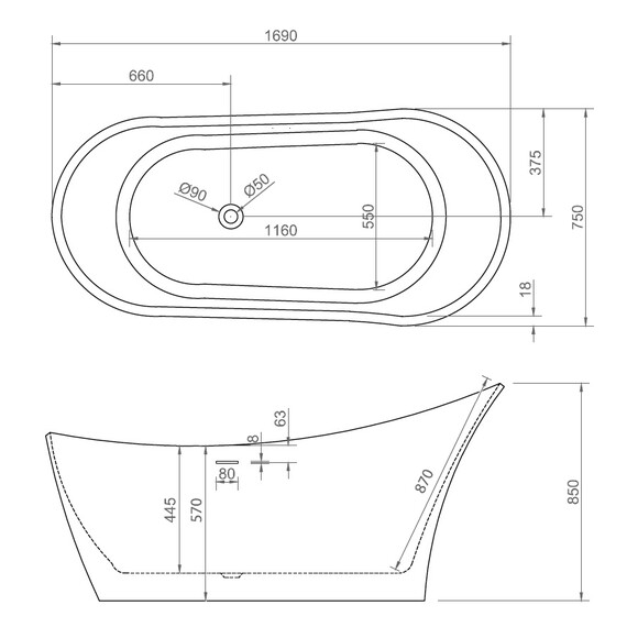 Ванна отдельностоящая Abber AB9245 169x75 см фото 10
