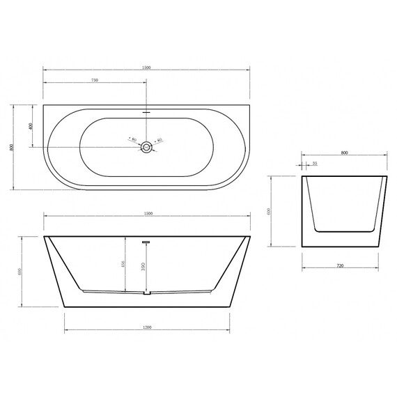 Ванна акриловая Abber AB9216-1.5 150x80 см фото 12