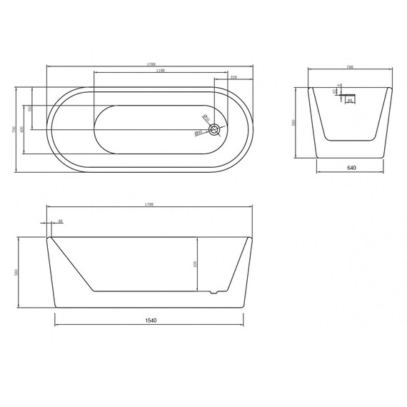 Ванна отдельностоящая Abber AB9272-1.7 170x70 см, Размер - мм: 1700x700 фото 10