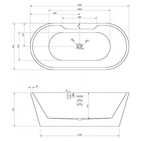 Ванна отдельностоящая Abber AB9299-1.6 160x80 см, Размер - мм: 1600x800 фото 10