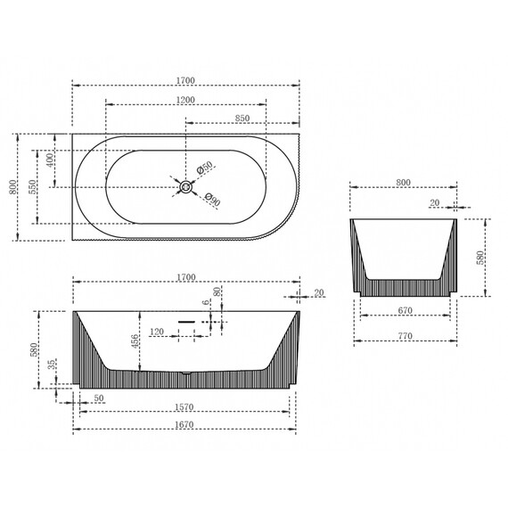 Ванна акриловая Abber AB9329-1.7 L 170x80 см фото 11