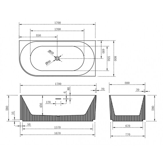 Ванна акриловая Abber AB9329-1.7 R 170x80 см фото 11