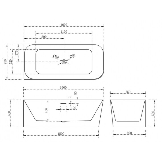 Ванна акриловая Abber AB9331-1.6 L 160x75 см фото 11