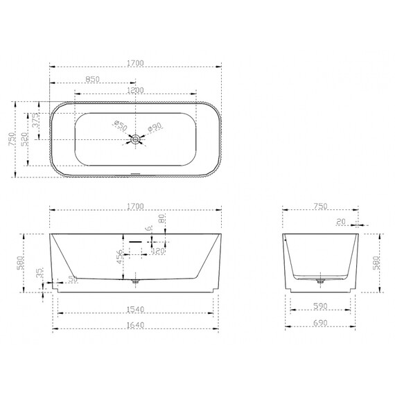 Ванна отдельностоящая Abber AB9363-1.7 170x75 см фото 11