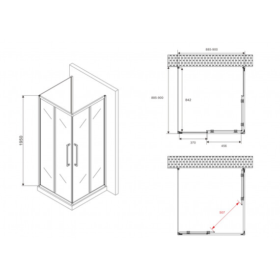 Душевое ограждение Abber Schwarzer Diamant 90х90 см AG02090BH-S90B, черный/прозрачное фото 6