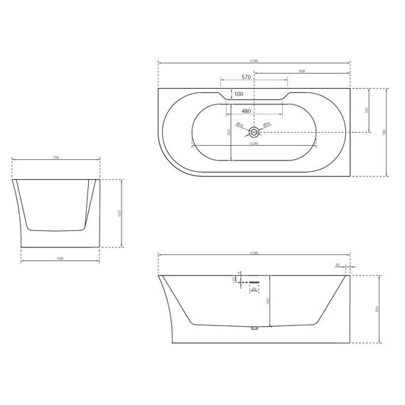 Ванна акриловая Abber AB9335-1.7 R 170x78 см фото 11