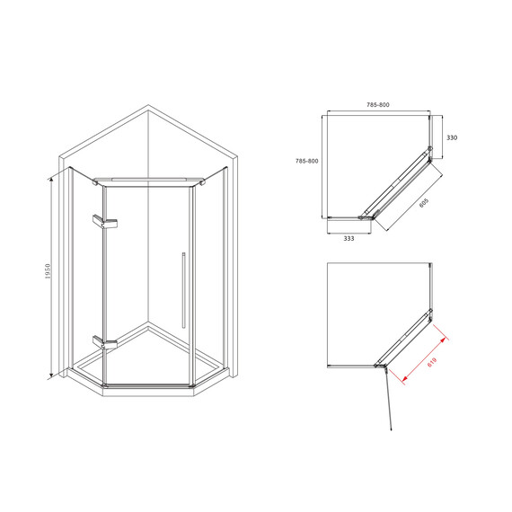 Душевое ограждение Abber Ewiges Wasser 80х80 см AG05080, хром/прозрачное фото 8