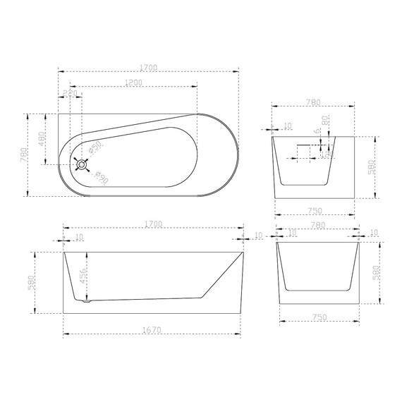 Ванна акриловая Abber AB9496-1.7 L 170x78 см фото 9