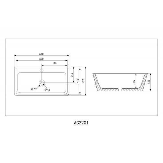 Раковина-чаша Abber Rechteck 61 см AC2201MB, черный матовый фото 5