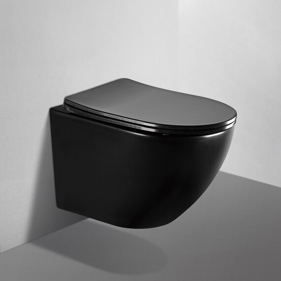 Унитаз подвесной безободковый Abber Bequem AC1100MB с крышкой микролифт, черный матовый, Цвет производителя: чёрный матовый фото 15
