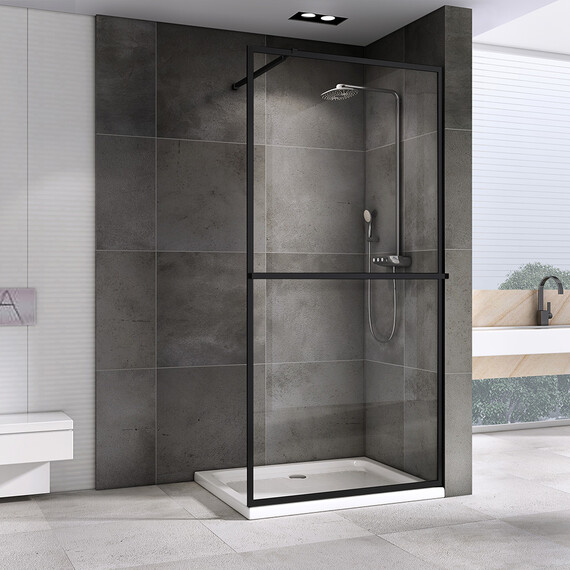 Душевая перегородка Abber Immer Offen 120 см AG60120B8 (стекло 8 мм), черный/прозрачное фото 2