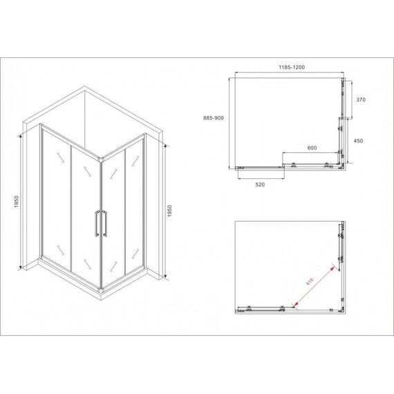 Душевое ограждение Abber Schwarzer Diamant 120х90 см AG02129BH, черный/прозрачное фото 6