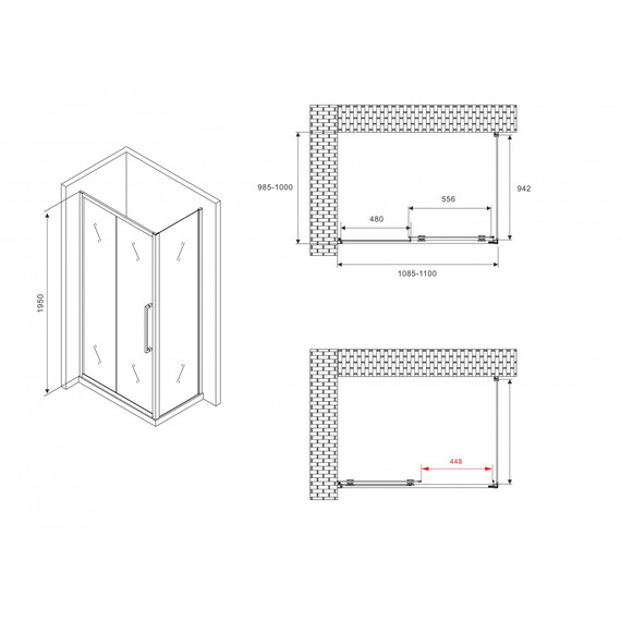 Душевое ограждение Abber Schwarzer Diamant 110х80 см AG30110BH-S80B-S80B, черный/прозрачное фото 8