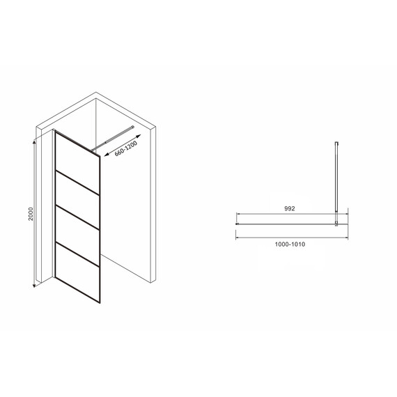 Душевая перегородка Abber Immer Offen 100 см AG65100B, черный/прозрачное фото 4