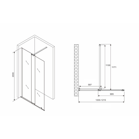Душевая перегородка Abber Komfort 120 см AG09120 (стекло 8 мм), хром/прозрачное фото 5