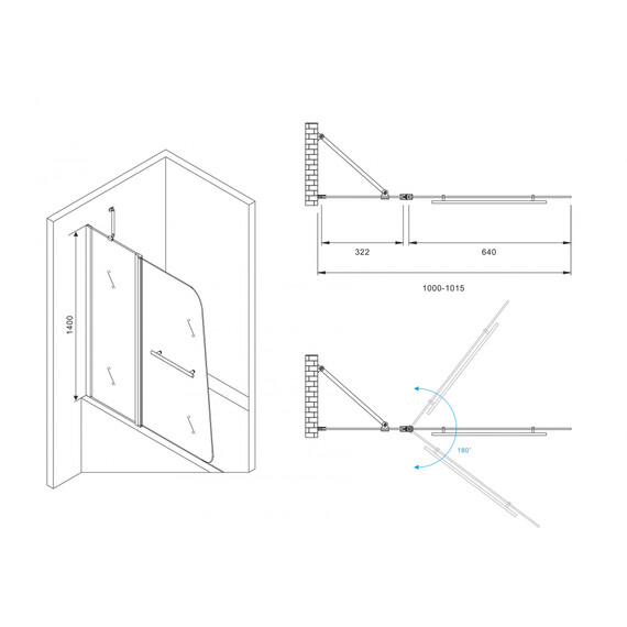 Шторка для ванны Abber Ewiges Wasser 100 см AG50100, хром/прозрачное фото 3
