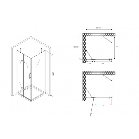 Душевое ограждение Abber Zart 100х80 см AG08100-S81, хром/прозрачное фото 6