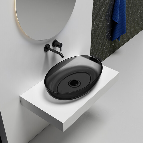 Раковина-чаша прозрачная Abber Kristall 60 см AT2801Onyx, черный фото 2