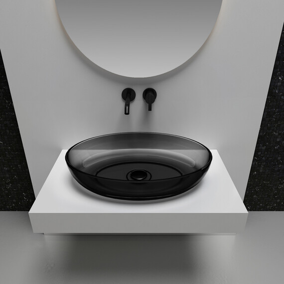 Раковина-чаша прозрачная Abber Kristall 60 см AT2801Onyx, черный фото 3