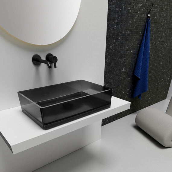 Раковина-чаша прозрачная Abber Kristall 60 см AT2803Onyx, черный фото 2