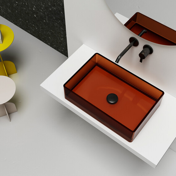 Раковина-чаша прозрачная Abber Kristall 60 см AT2803Opal, красный фото 3