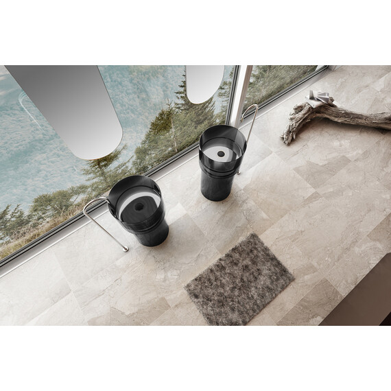 Раковина напольная прозрачная Abber Kristall 45 см AT2701Onyx-H с техническим отверстием для монтажа у стены, черный фото 3