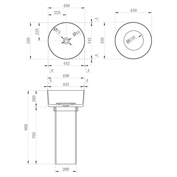 Раковина напольная прозрачная Abber Kristall 45 см AT2702Onyx, черный фото 3