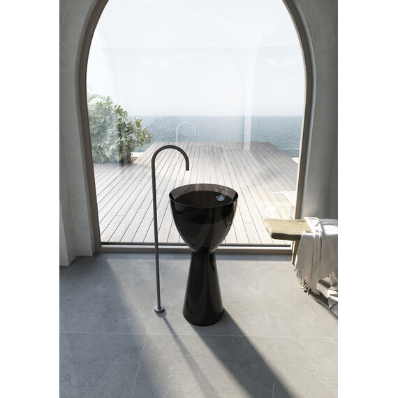 Раковина напольная прозрачная Abber Kristall 45 см AT2703Onyx, черный фото 2