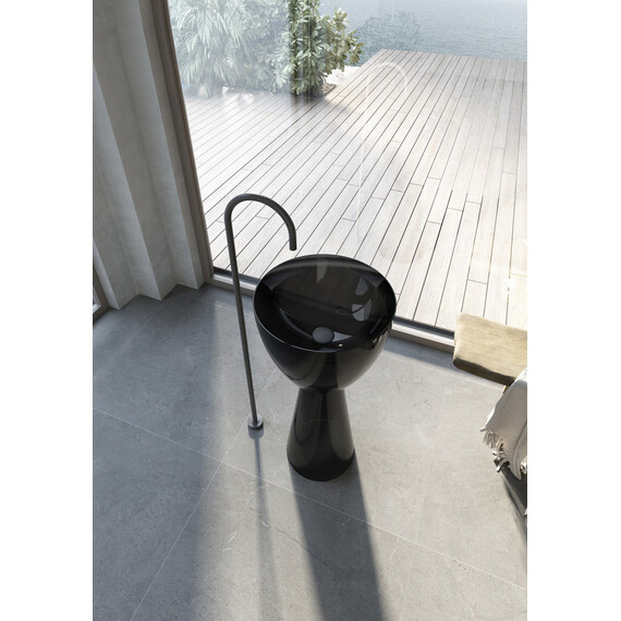 Раковина напольная прозрачная Abber Kristall 45 см AT2703Onyx, черный фото 3