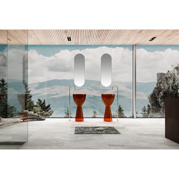 Раковина напольная прозрачная Abber Kristall 45 см AT2703Opal, красный фото 2