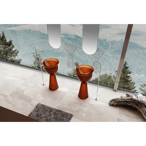 Раковина напольная прозрачная Abber Kristall 45 см AT2703Opal, красный фото 3