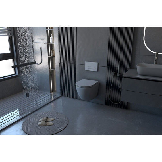 Унитаз подвесной безободковый Abber Bequem AC1101MG с крышкой микролифт, серый матовый, Цвет производителя: серый фото 16