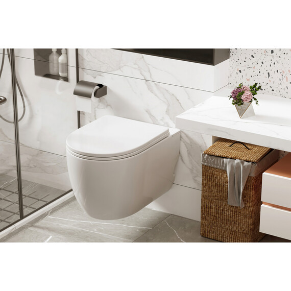 Унитаз подвесной безободковый импульсный Abber Bequem AC1105P с крышкой микролифт фото 11