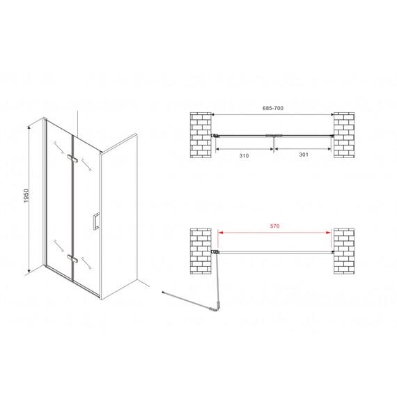 Душевая дверь Abber Zart 70 см AG08070P, хром/прозрачное фото 5