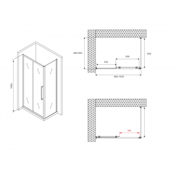 Душевое ограждение Abber Schwarzer Diamant 100x90 см AG30100MH-S90M, хром/матовое фото 4