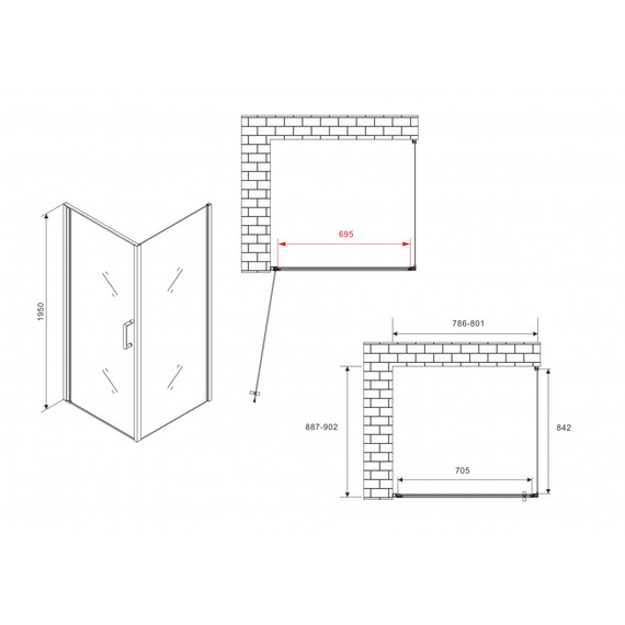 Душевое ограждение Abber Sonnenstrand 80x90 см AG04080M-S90M, хром/матовое фото 4