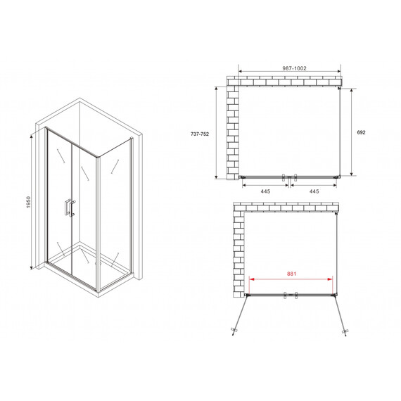 Душевое ограждение Abber Sonnenstrand 100x75 см AG04100BC-S75B, чёрный/прозрачное фото 7