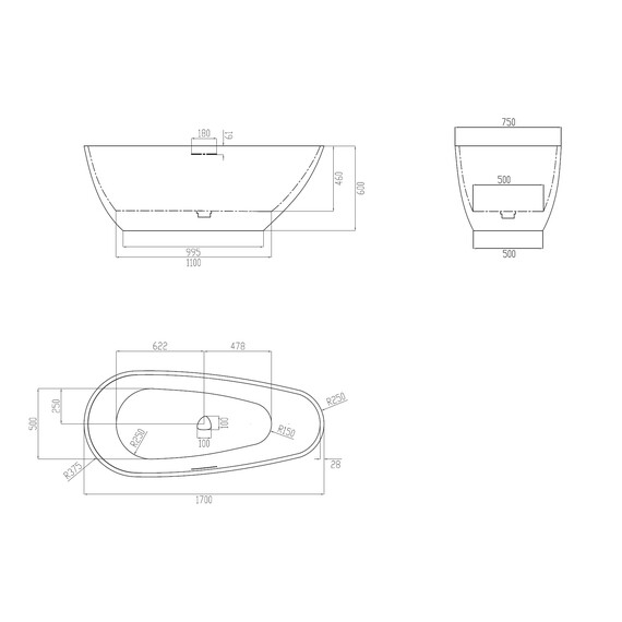 Ванна отдельностоящая Abber Dortmund 170x75 см AM9911 фото 12