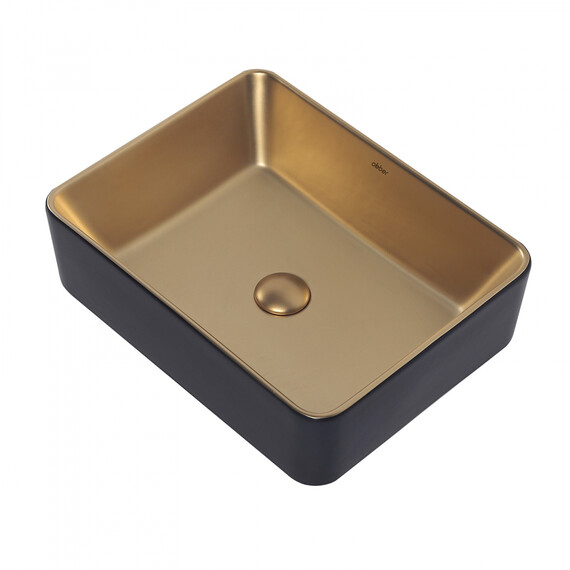 Раковина-чаша Abber Rechteck 48 см AC2212BG, золото матовое/черный фото 4