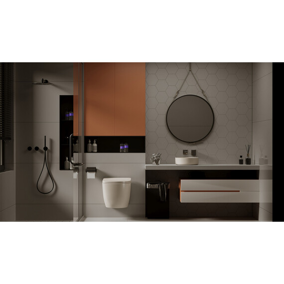 Унитаз подвесной безободковый Abber Bequem AC1101MBE с крышкой микролифт, бежевый матовый, Цвет производителя: бежевый фото 11