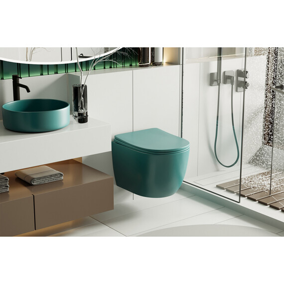 Унитаз подвесной безободковый Abber Bequem AC1101MBG с крышкой микролифт, зеленый матовый, Цвет производителя: зелёный фото 12