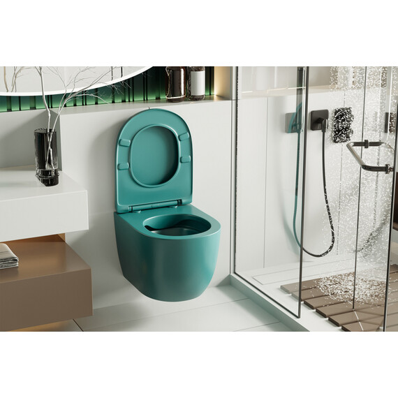 Унитаз подвесной безободковый Abber Bequem AC1101MBG с крышкой микролифт, зеленый матовый, Цвет производителя: зелёный фото 13